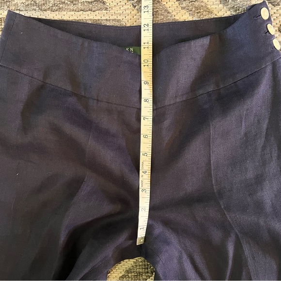 LAUREN Ralph Lauren Sz 4 Nautical Navy Blue Linen Wide Leg Lined Pants Orig$200 - Picture 7 of 8